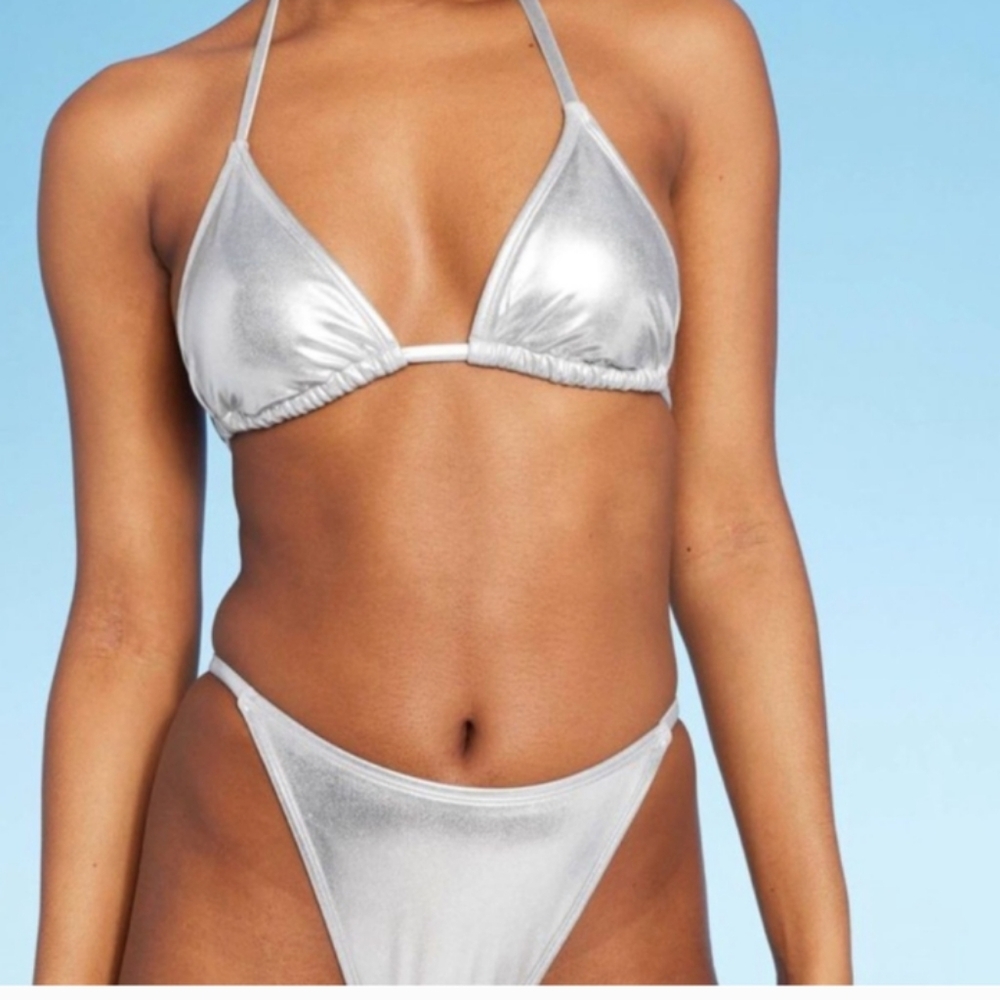 Bikini Set-Silver Metalic Bikini Top=S & bottoms=S